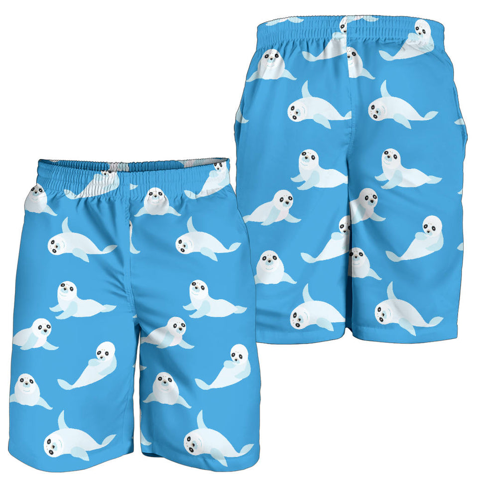 Cute Sea Lion Seal Pattern Background Men Shorts