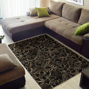 Luxurious Gold Lotus Waterlily Black Background Area Rug