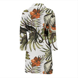 Monkey Red Hibiscus Flower Palm Leaves Floral Pattern Men'S Bathrobe