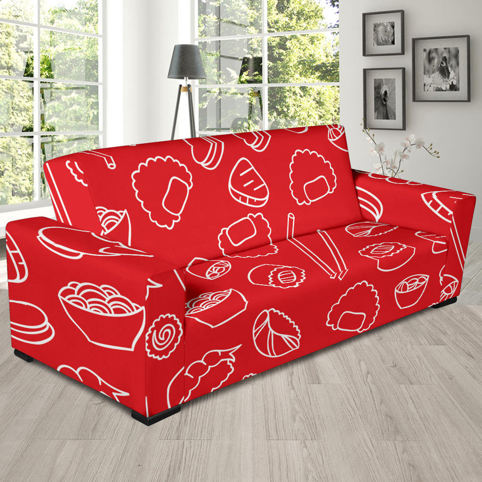 Sushi Pattern Red Background Sofa Slipcover