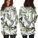 Monkey Sloth Lemur Palm Trees Pattern Women'S Hoodie Dress