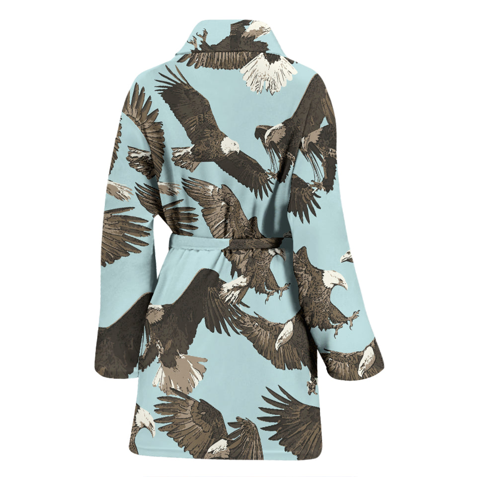 Eagle Pattern Print Design 01 Women's Bathrobe