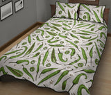 Hand drawn sketch style green Chili peppers pattern Quilt Bed Set