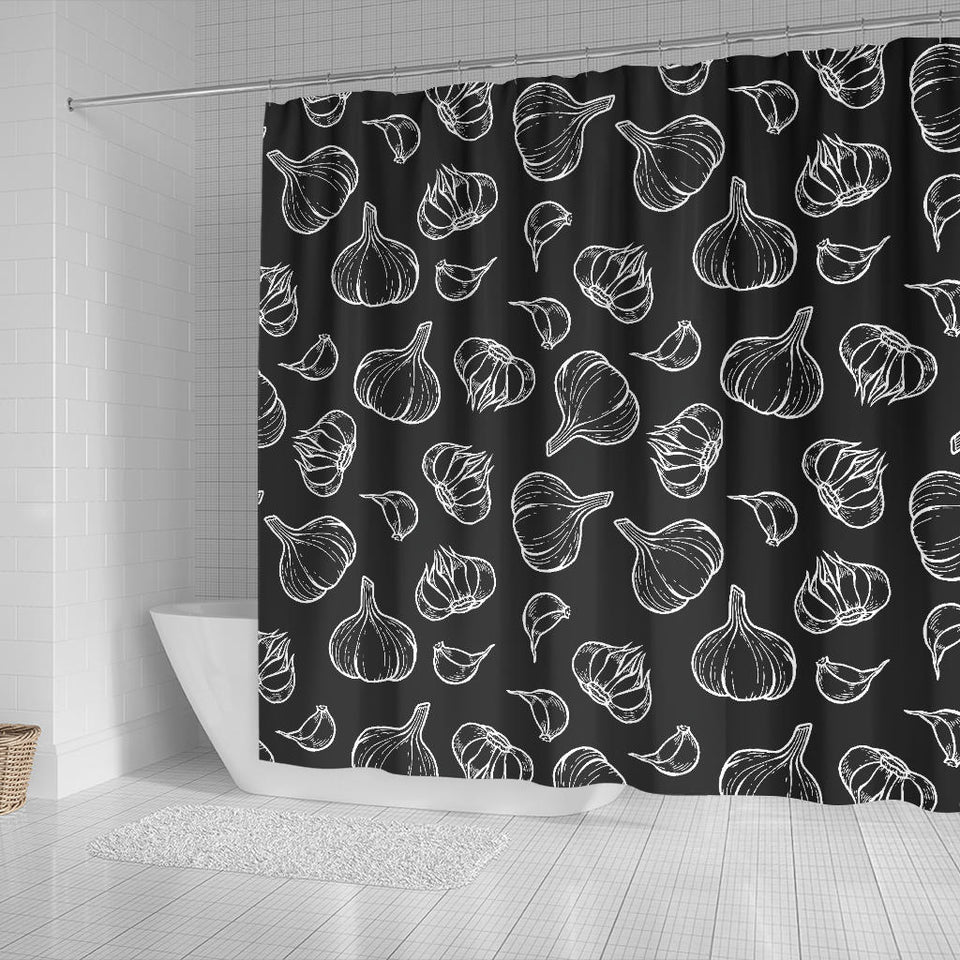 Garlic Pattern Black Background Shower Curtain Fulfilled In US