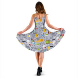 Math Pattern Print Design 04 Sleeveless Midi Dress