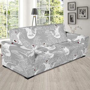 White Swan Gray Background Sofa Slipcover