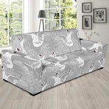 White Swan Gray Background Sofa Slipcover