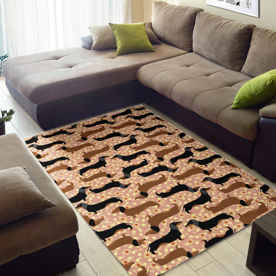 Dachshund Floral Background Area Rug