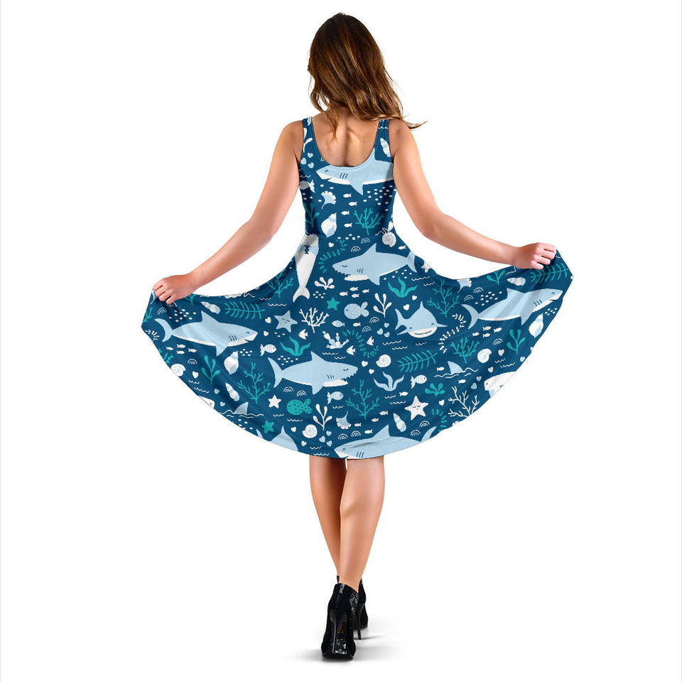 Cute Shark Pattern Sleeveless Midi Dress