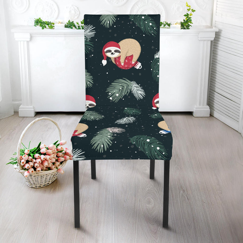 Cute Sloths Sleeping Christmas Ball Santa Hat Pattern Dining Chair Slipcover