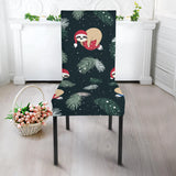 Cute Sloths Sleeping Christmas Ball Santa Hat Pattern Dining Chair Slipcover