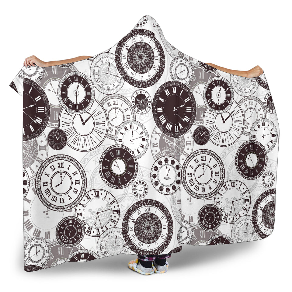 Classic Vintage Clock Pattern Hooded Blanket