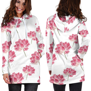 Pink Lotus Waterlily Pattern Women'S Hoodie Dress