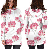 Pink Lotus Waterlily Pattern Women'S Hoodie Dress