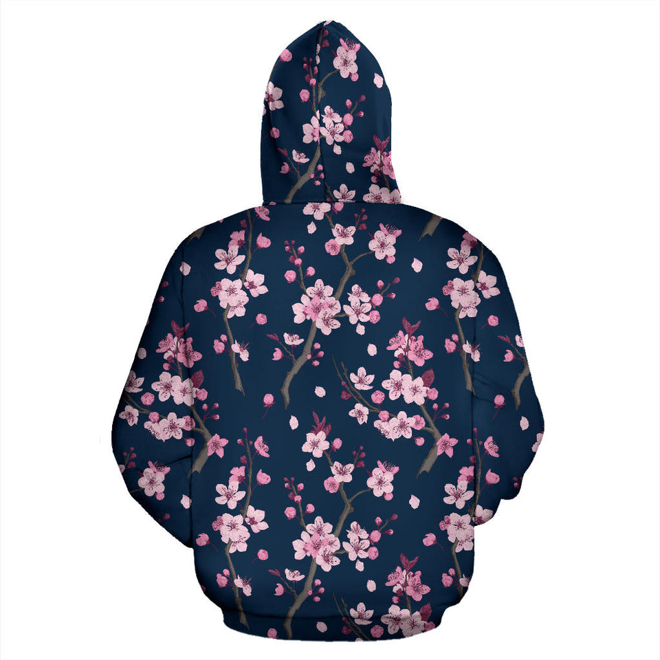Pink Sakura Cherry Blossom Blue Background Men Women Pullover Hoodie