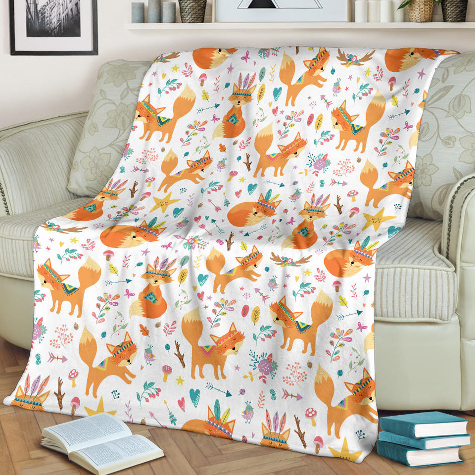 Cute Tribal Fox Pattern Premium Blanket