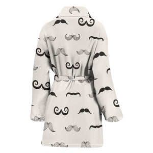 Mustache Beard Pattern Print Design 05 Women's Bathrobe