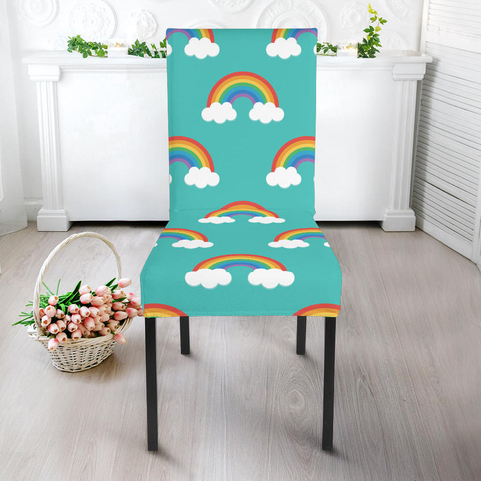 Rainbow Pattern Green Background Dining Chair Slipcover