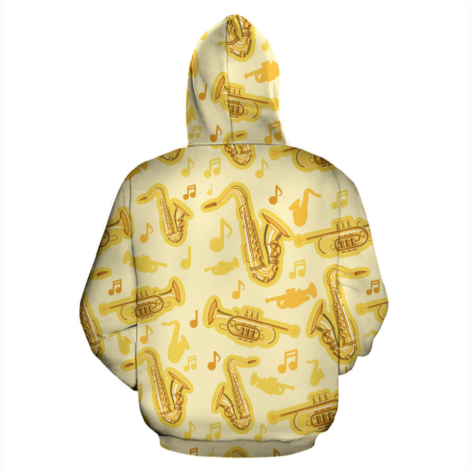 Saxophone Cornet Pattern Yellow Background Men Women Pullover Hoodie