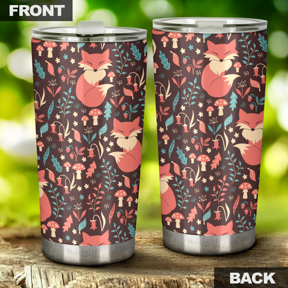 Fox Leaves Mushroom Pattern Tumbler
