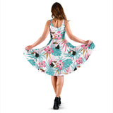 Toucan Tropical Flower Leave Pattern Sleeveless Midi Dress