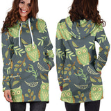 Cute Owls Leaves Pattern Women'S Hoodie Dress