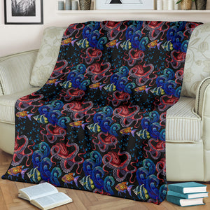 Octopus Sea Wave Tropical Fishe Pattern Premium Blanket