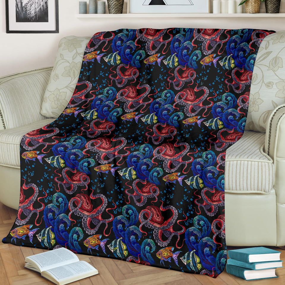Octopus Sea Wave Tropical Fishe Pattern Premium Blanket