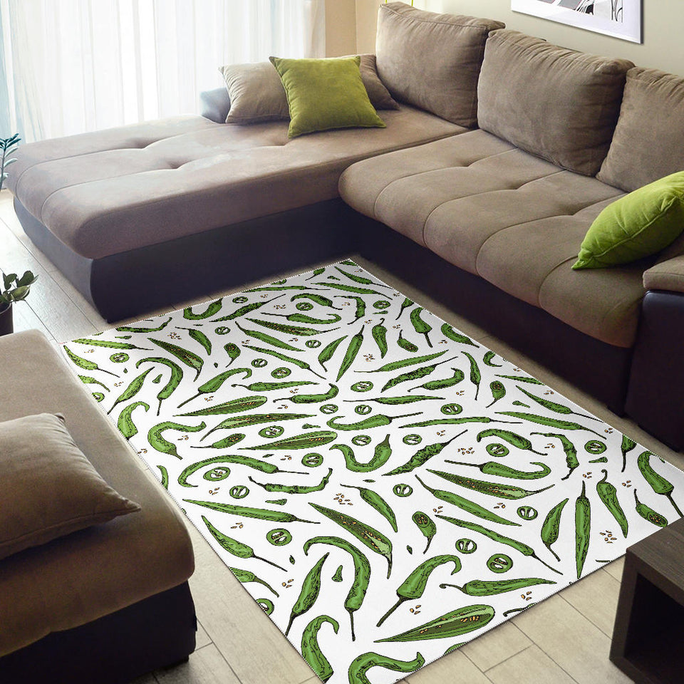 Hand Drawn Sketch Style Green Chili Peppers Pattern Area Rug