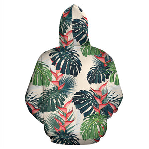 Heliconia Flowers, Palm And Monstera Leaves Zip Up Hoodie