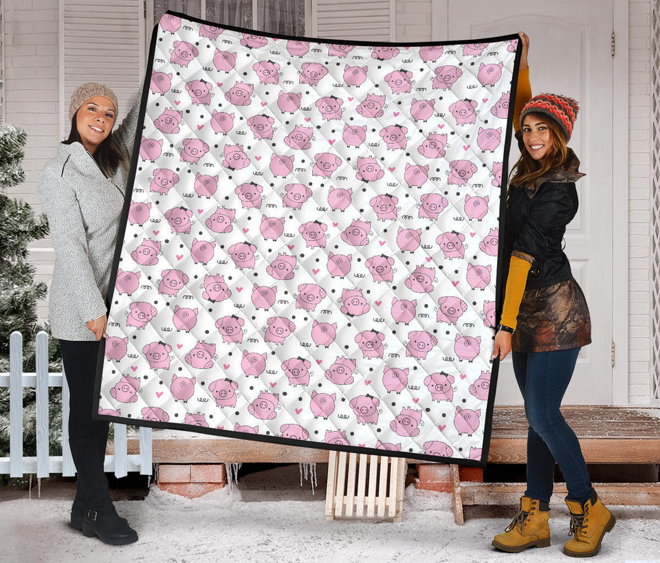 Pig Pattern Print Design 03 Premium Quilt