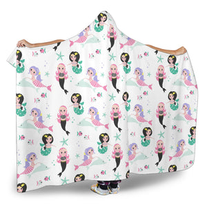 Cute Mermaid Dolphin Fish Starfish Pattern Hooded Blanket