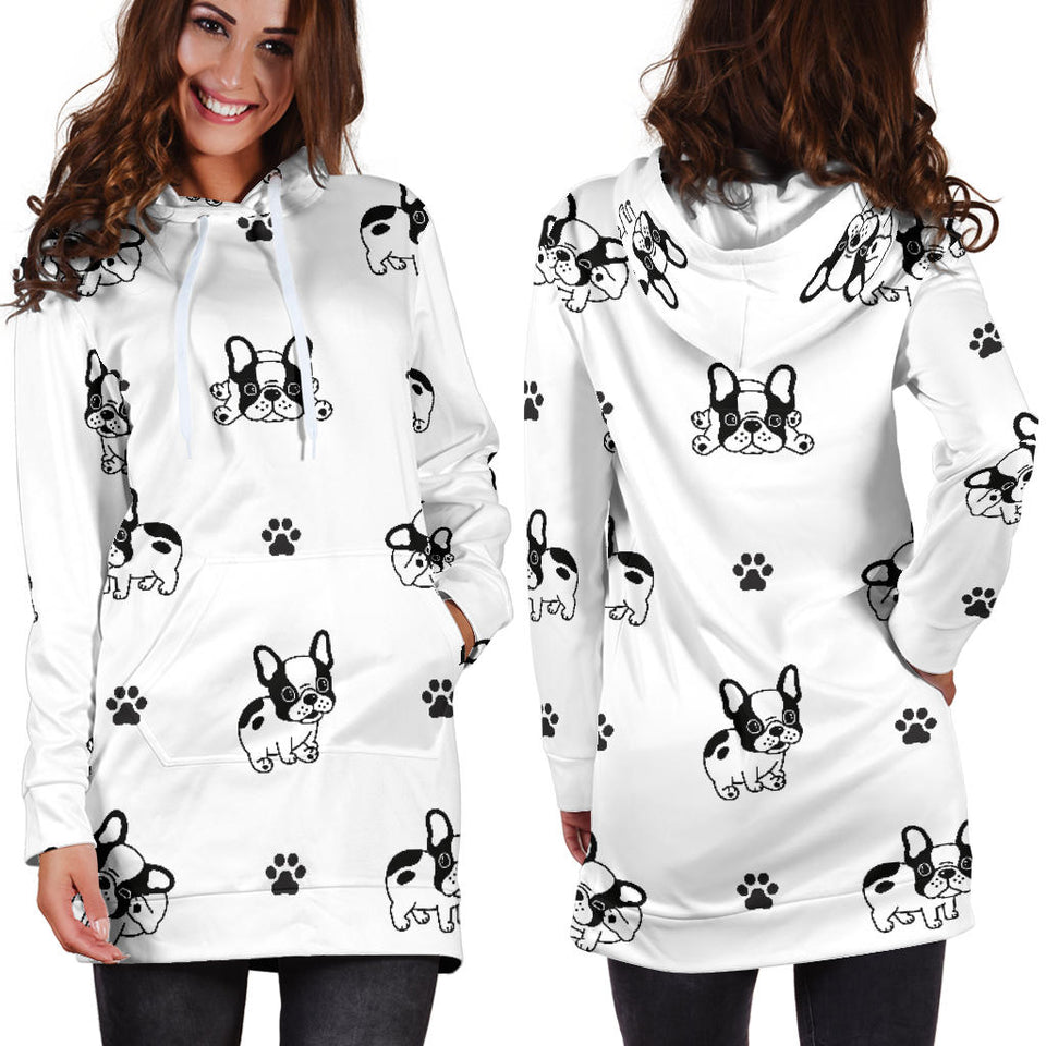 Cute French Bulldog Paw Pattern Women'S Hoodie Dress