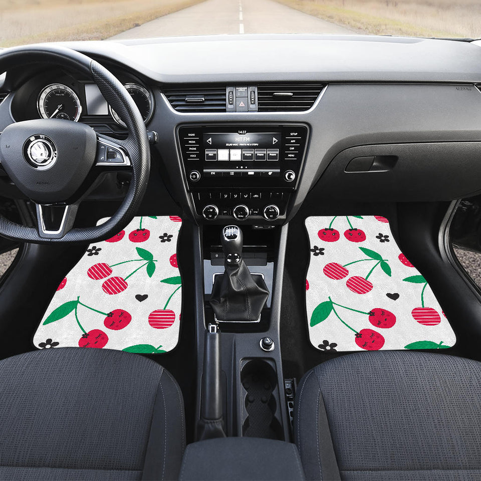 Cherry Pattern White Background Front And Back Car Mats