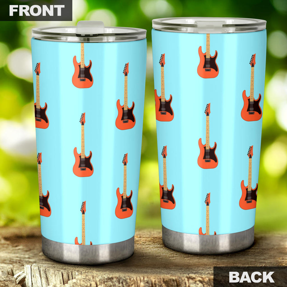 Electric Guitar Pattern Light Blue Background Tumbler
