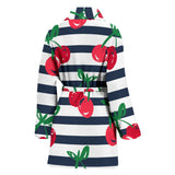 Hand Drawn Cherry Pattern Striped Background Women'S Bathrobe
