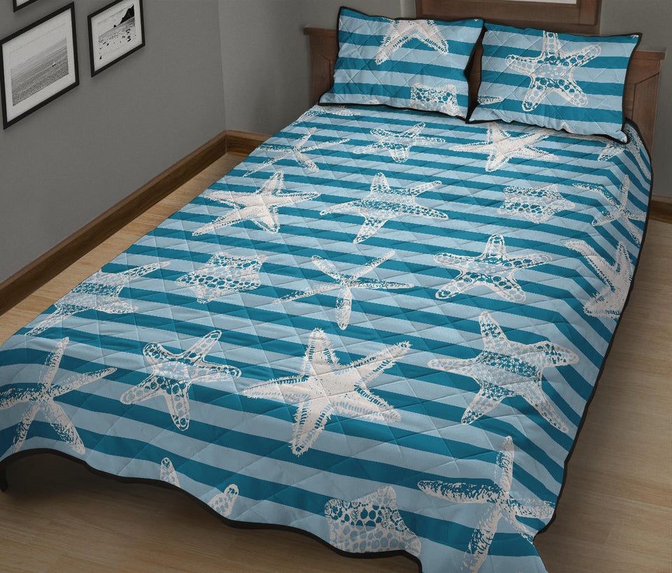 Starfish blue blackground Quilt Bed Set