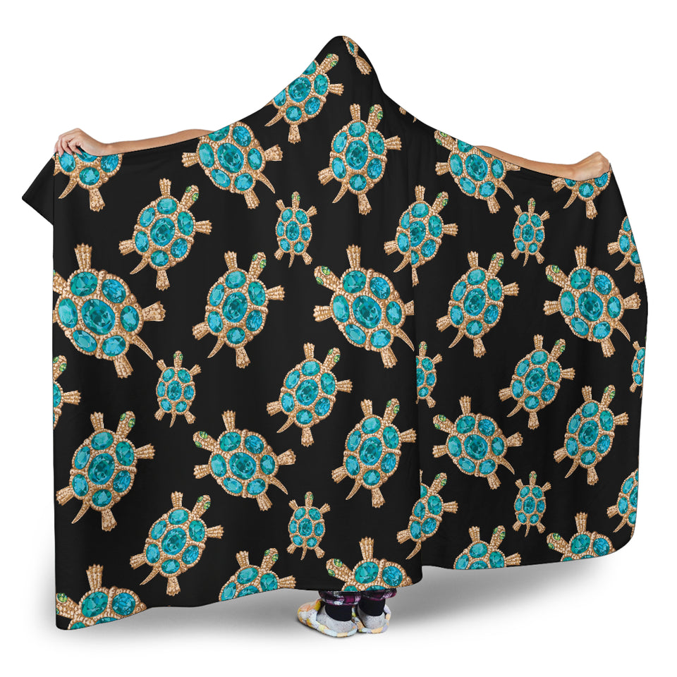 Sea Turtle Blue Stone Pattern Hooded Blanket