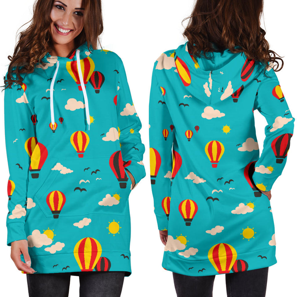 Hot Air Balloon Sky Pattern Women'S Hoodie Dress