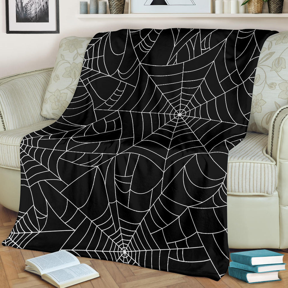 Spider Web Pattern Black Background White Cobweb Premium Blanket