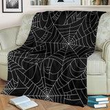 Spider Web Pattern Black Background White Cobweb Premium Blanket