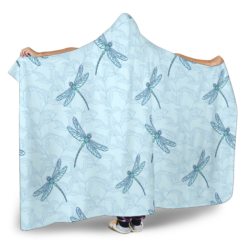 Dragonfly Pattern Blue Background Hooded Blanket