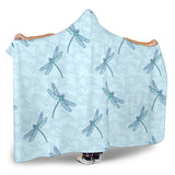 Dragonfly Pattern Blue Background Hooded Blanket
