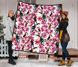 Toucan Flower Design Pattern Premium Quilt