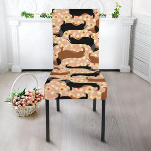 Dachshund Floral Background Dining Chair Slipcover