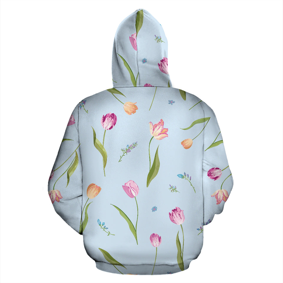 Watercolor Tulips Pattern Zip Up Hoodie