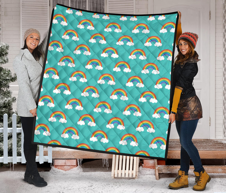 Rainbow Pattern Green Background Premium Quilt