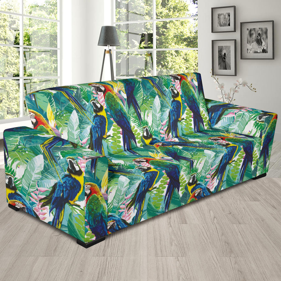 Colorful Parrot Exotic Flower Leaves Sofa Slipcover