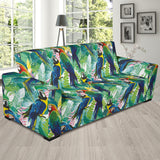 Colorful Parrot Exotic Flower Leaves Sofa Slipcover