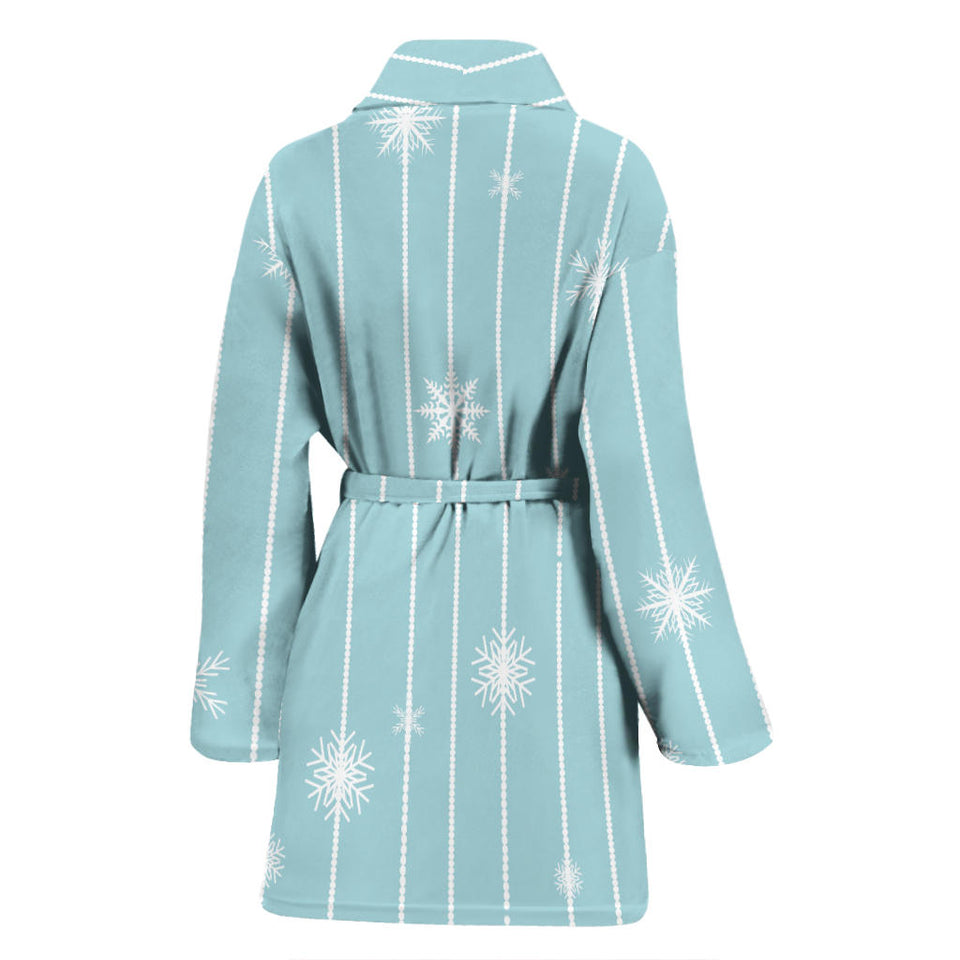 Snowflake Pattern Blue Stripe Background Women'S Bathrobe